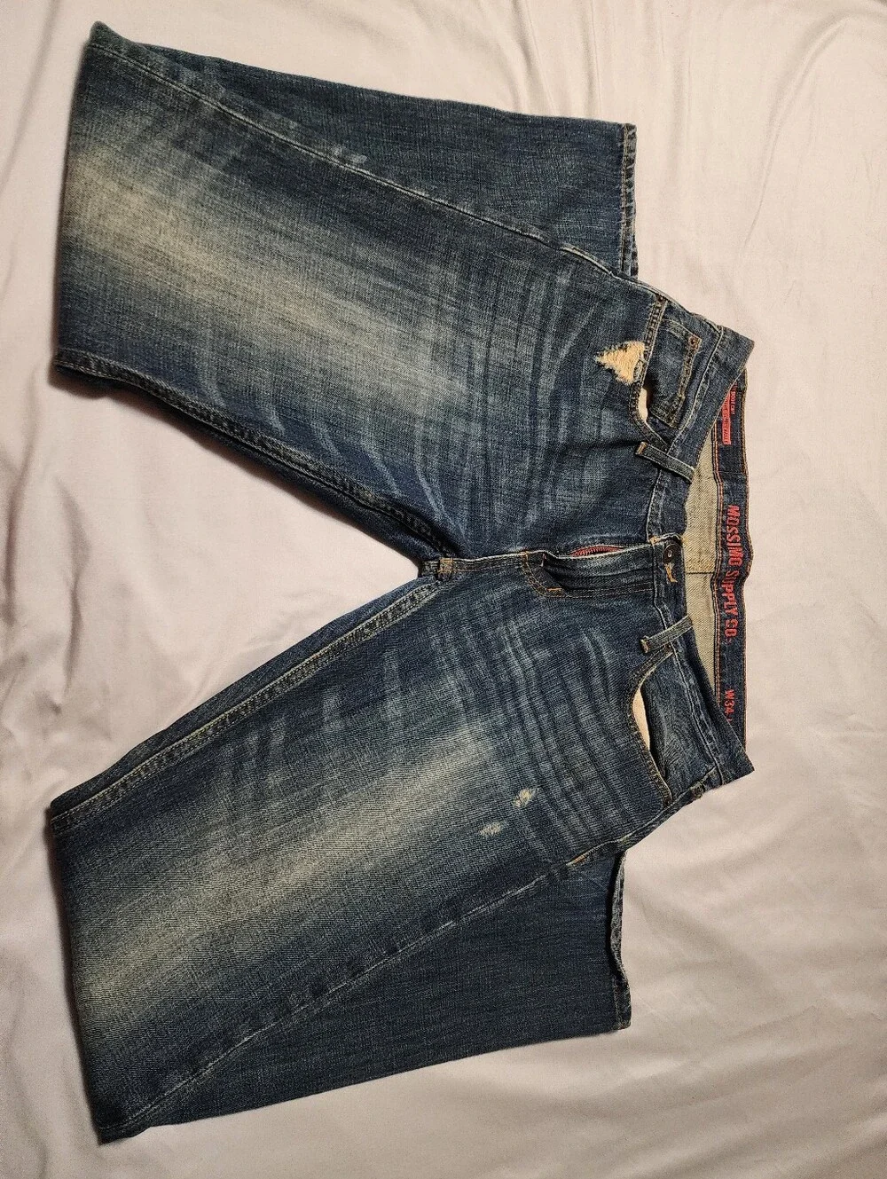 Men's Distressed Blue Denim Jeans Boot Cut 34x32